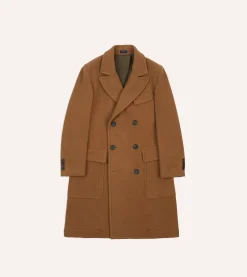 Drake’s Camel Double-Breasted Cashmere-Wool Overcoat
