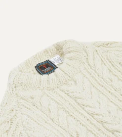 Drake’s Chamula For Drake's Ecru Cable Knit Merino Jumper