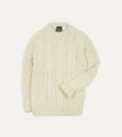 Drake’s Chamula For Drake's Ecru Cable Knit Merino Jumper