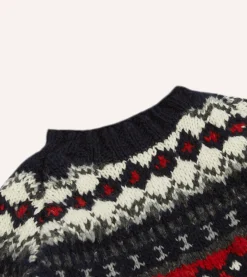 Drake’s Chamula For Drake's Navy And Red Fairisle Merino Jumper