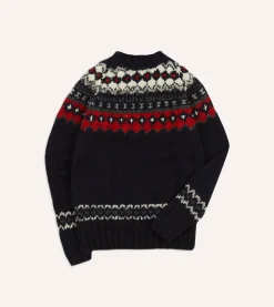 Drake’s Chamula For Drake's Navy And Red Fairisle Merino Jumper