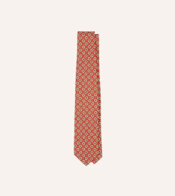 Drake’s Small Paisley Leaf Print Silk Self Tipped Tie