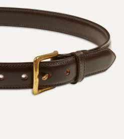 Drake’s Dark Brown Fully Lined Bridle Leather Belt With Brass Buckle