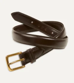 Drake’s Dark Brown Fully Lined Bridle Leather Belt With Brass Buckle