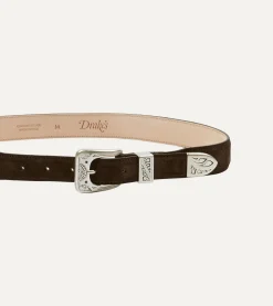 Drake’s Dark Brown Suede Western Belt