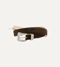 Drake’s Dark Brown Suede Western Belt