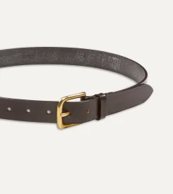 Drake’s Dark Brown Unlined Bridle Leather Belt With Brass Buckle