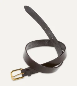 Drake’s Dark Brown Unlined Bridle Leather Belt With Brass Buckle