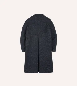 Drake’s Dark Grey Herringbone Wool Raglan Coat