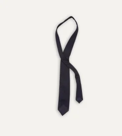 Drake’s Dark Navy Fine Woven Grenadine Silk Hand Rolled Tie