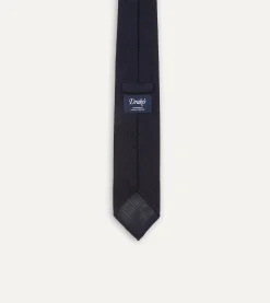 Drake’s Dark Navy Fine Woven Grenadine Silk Hand Rolled Tie