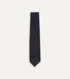 Drake’s Dark Navy Fine Woven Grenadine Silk Hand Rolled Tie