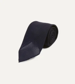 Drake’s Dark Navy Fine Woven Grenadine Silk Hand Rolled Tie