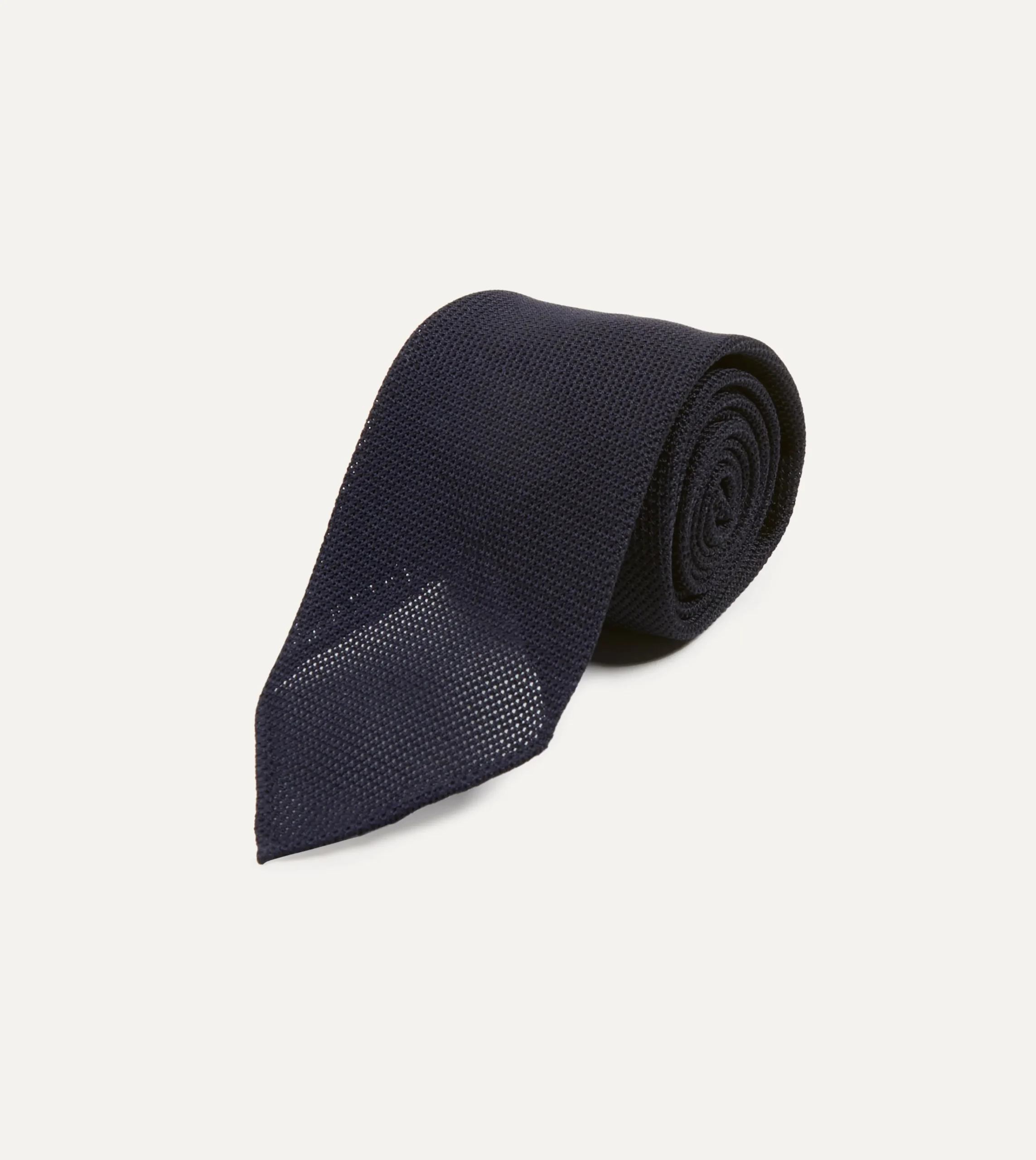 Drake’s Dark Navy Fine Woven Grenadine Silk Hand Rolled Tie