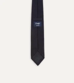 Drake’s Dark Navy Hand Rolled Large Knot Grenadine Tie