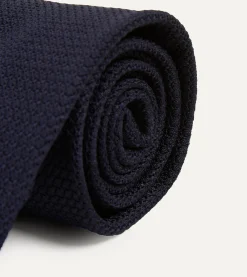 Drake’s Dark Navy Hand Rolled Large Knot Grenadine Tie