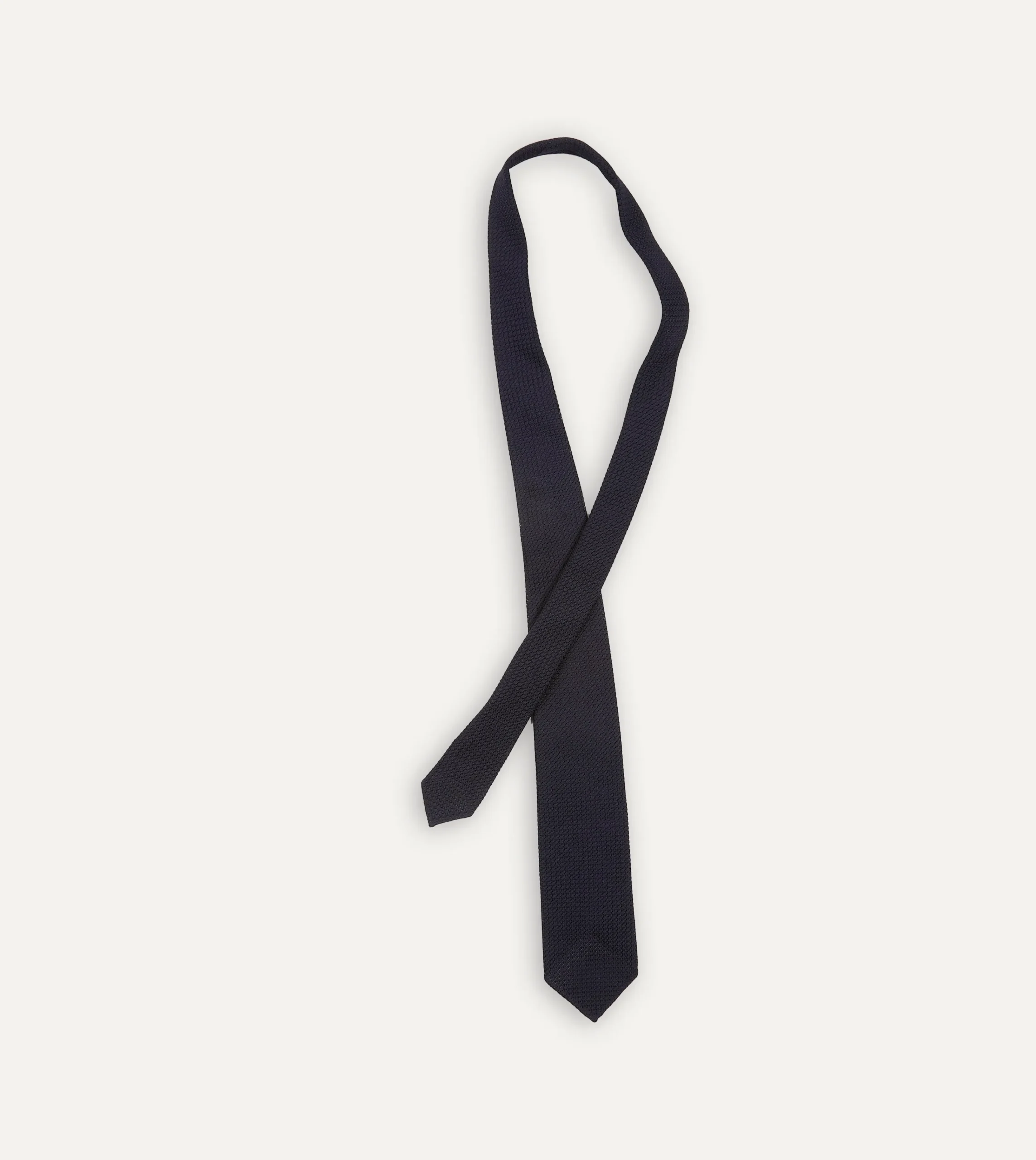 Drake’s Dark Navy Hand Rolled Large Knot Grenadine Tie