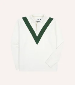 Drake’s Ecru And Green Chevron Cotton Rugby Shirt