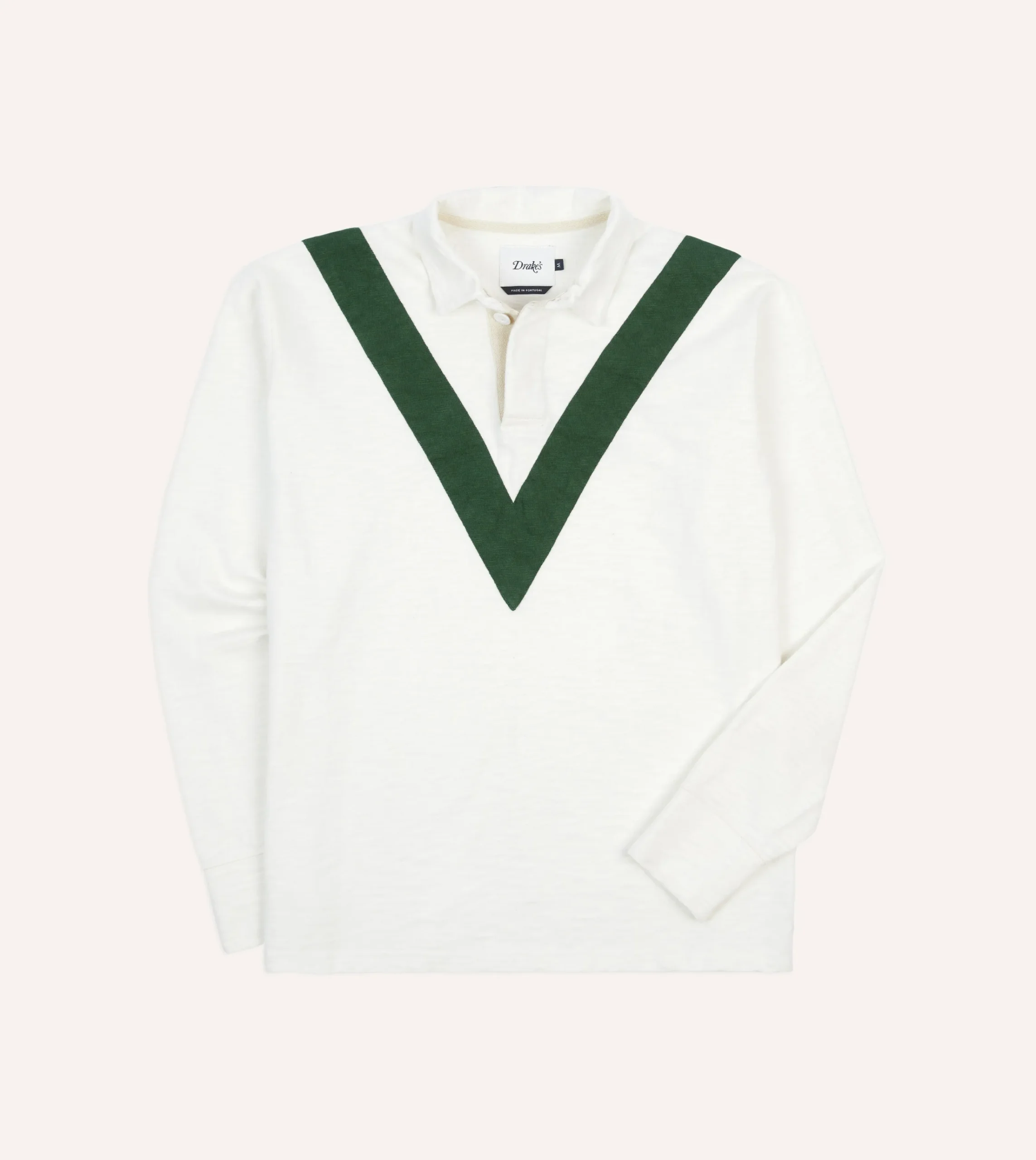Drake’s Ecru And Green Chevron Cotton Rugby Shirt