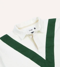 Drake’s Ecru And Green Chevron Cotton Rugby Shirt