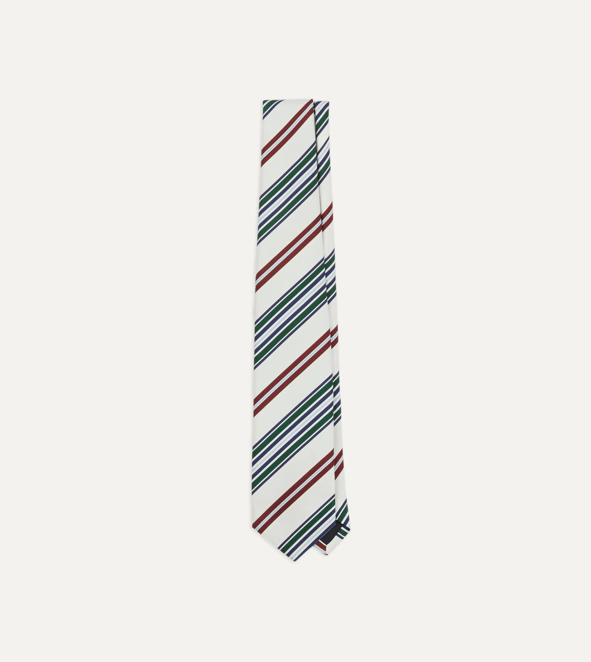 Drake’s Ecru And Green Multi Stripe Mogador Tipped Tie
