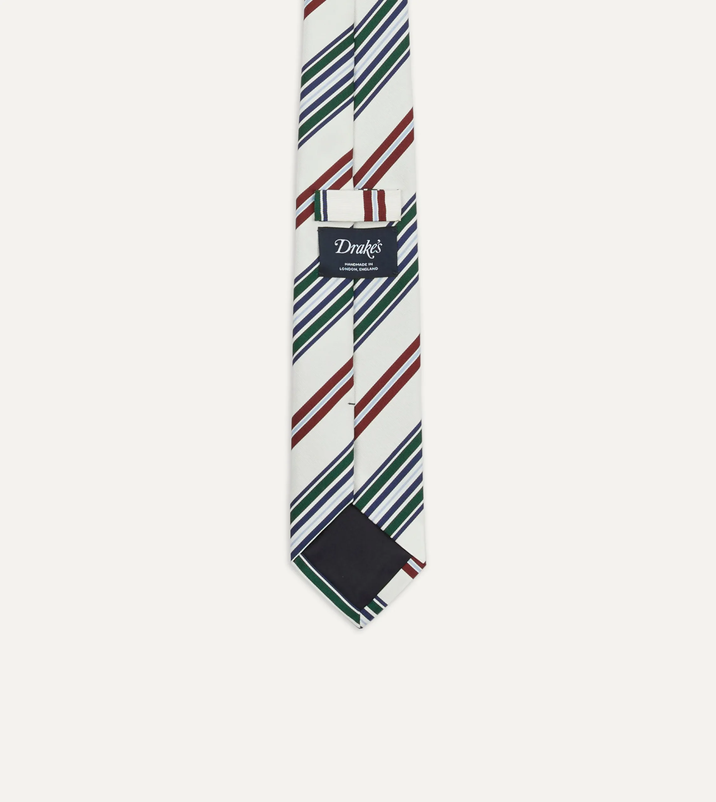 Drake’s Ecru And Green Multi Stripe Mogador Tipped Tie