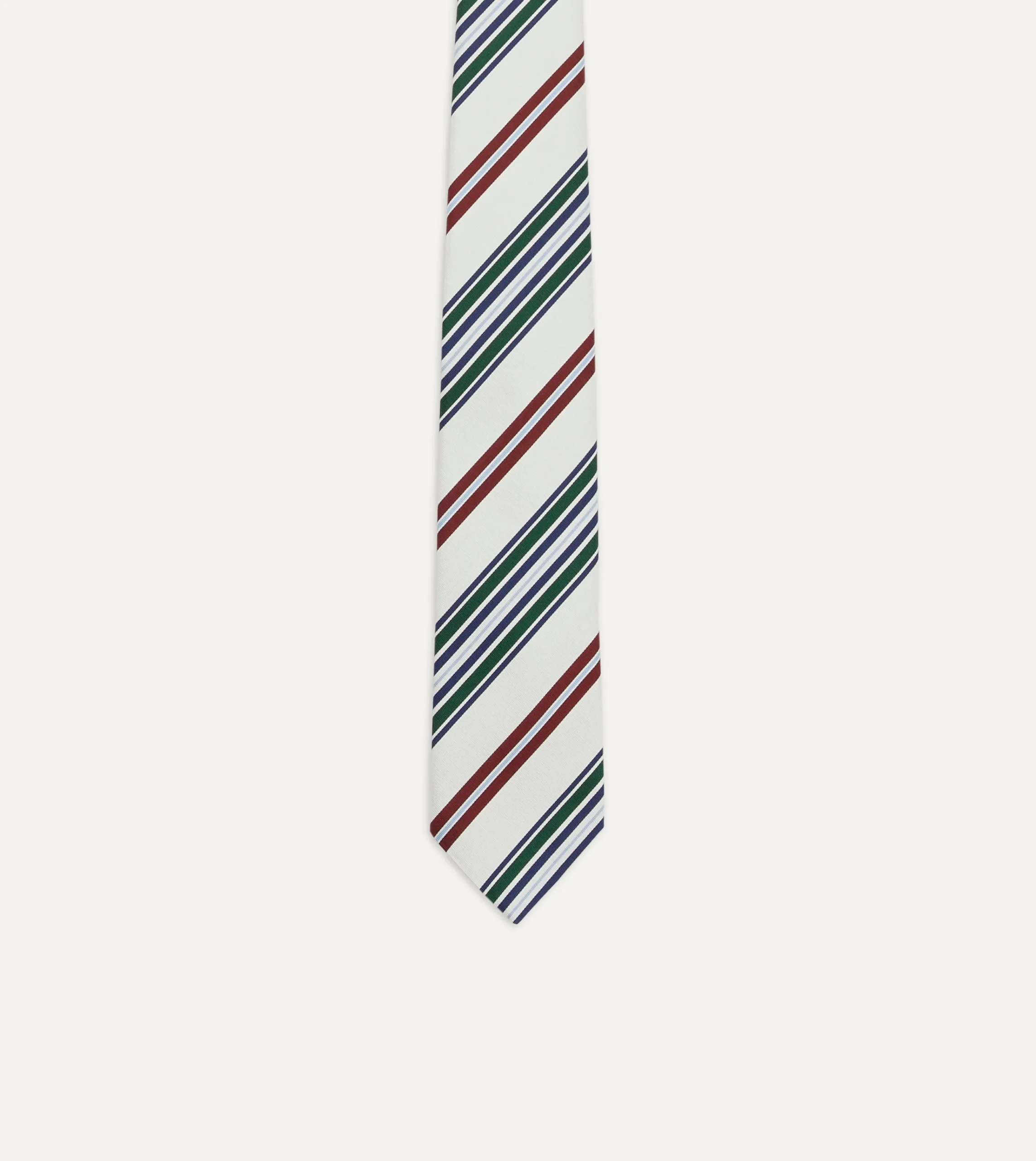 Drake’s Ecru And Green Multi Stripe Mogador Tipped Tie