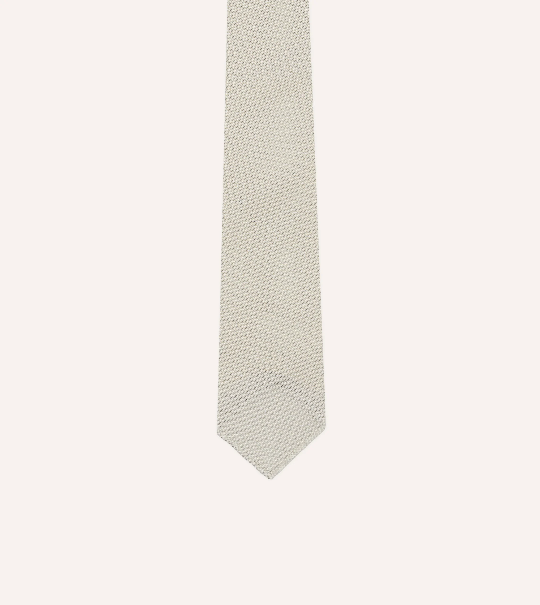 Drake’s Ecru Fine Woven Grenadine Silk Hand Rolled Tie