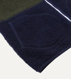 Drake’s Ecru, Green And Navy Boucle Wool Zip Fleece Vest