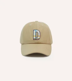 Drake’s Ecru Madras 'D' Appliqué Cotton Twill Baseball Cap