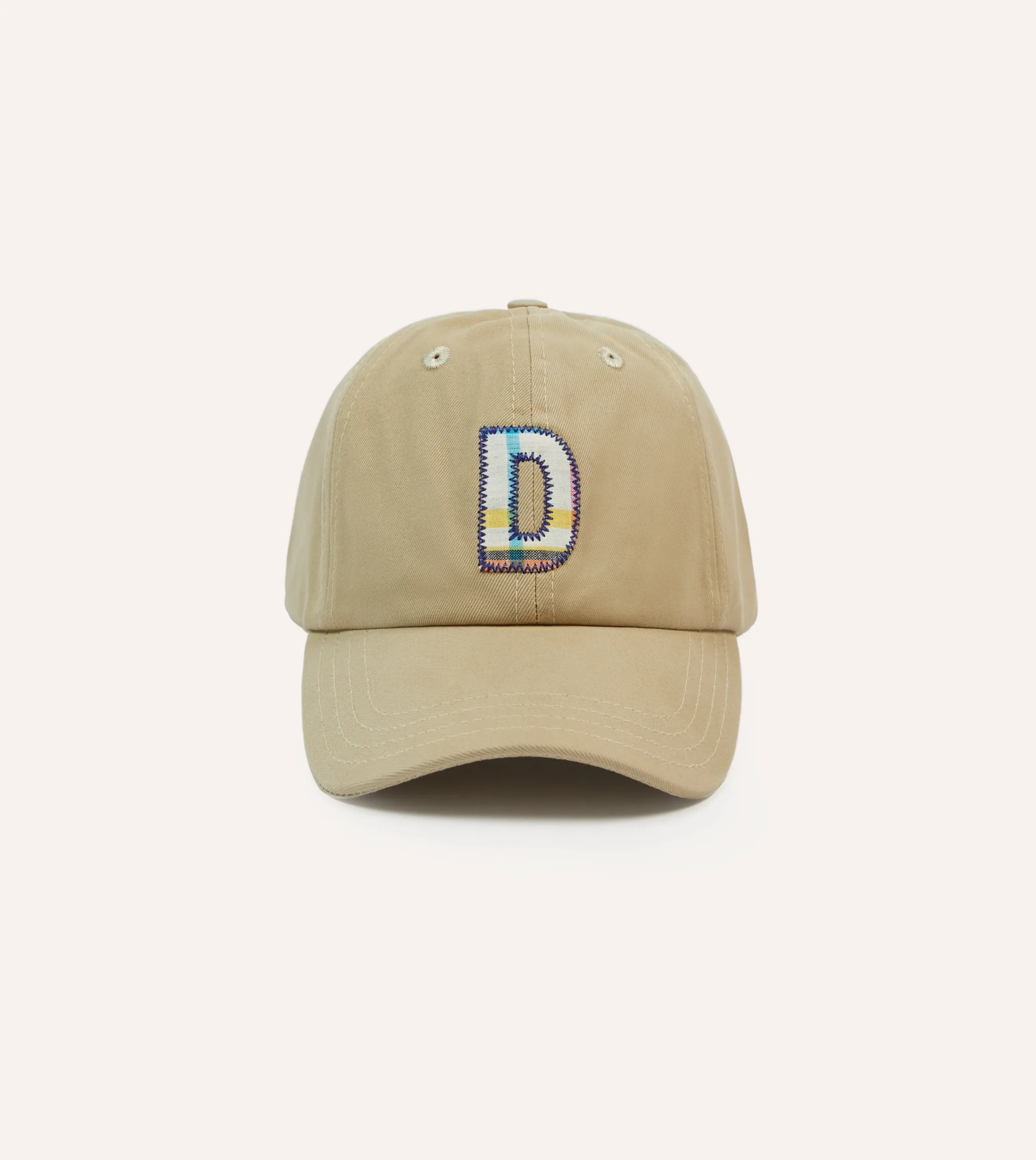Drake’s Ecru Madras 'D' Appliqué Cotton Twill Baseball Cap