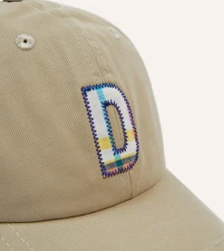 Drake’s Ecru Madras 'D' Appliqué Cotton Twill Baseball Cap