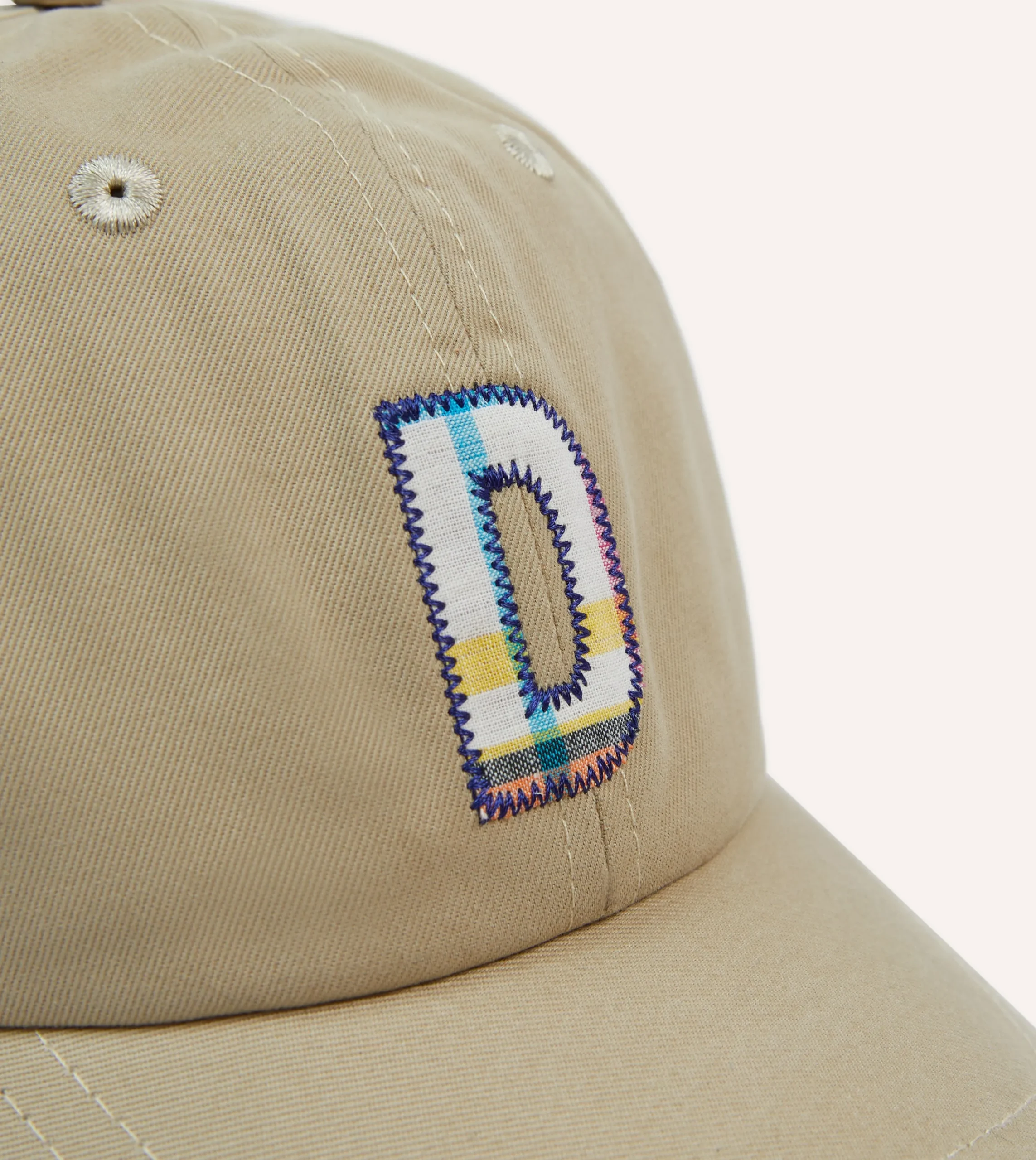 Drake’s Ecru Madras 'D' Appliqué Cotton Twill Baseball Cap