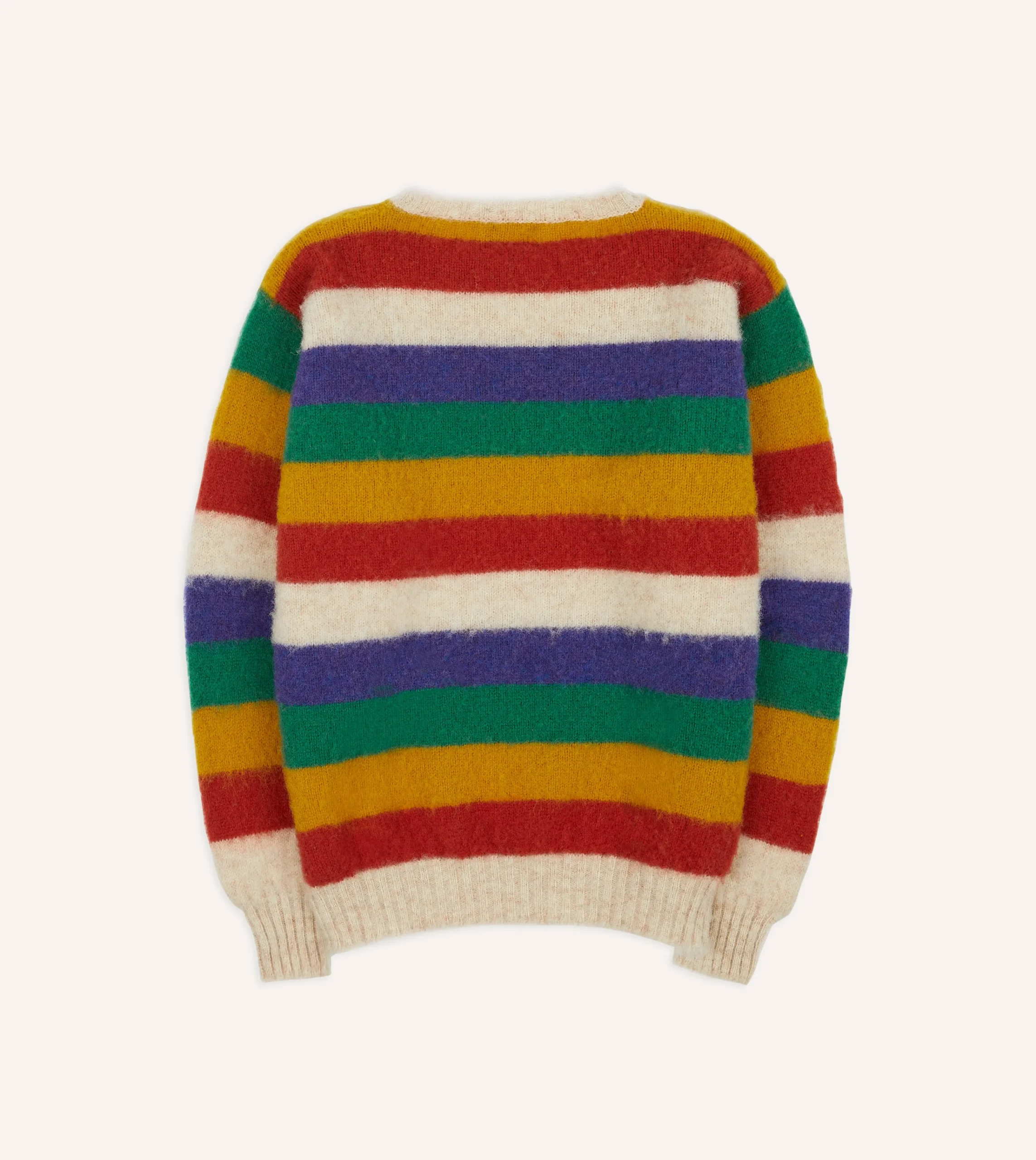 Drake’s Ecru Multi Stripe Brushed Shetland Crew Neck Jumper