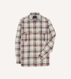Drake’s , Navy And Red Check Slub Cotton Two-Pocket Work Shirt