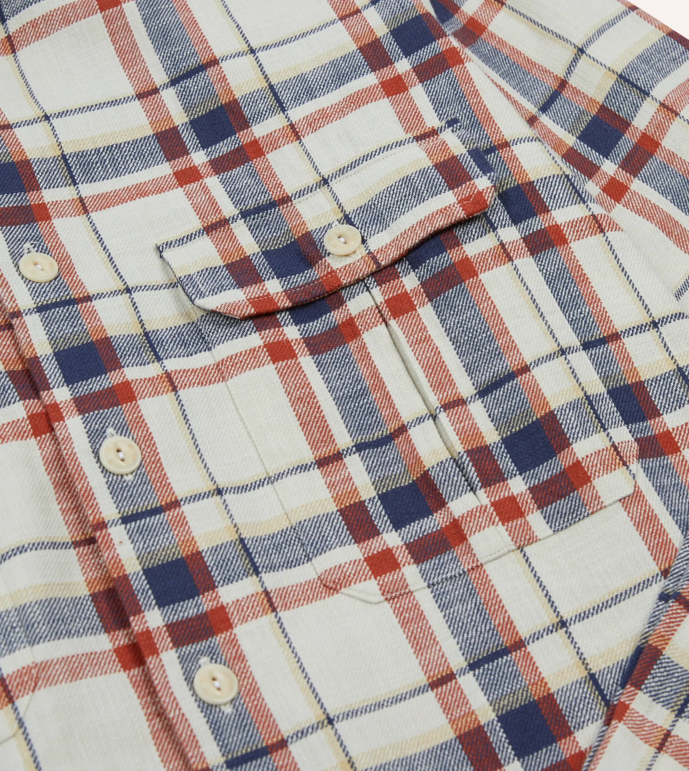 Drake’s , Navy And Red Check Slub Cotton Two-Pocket Work Shirt