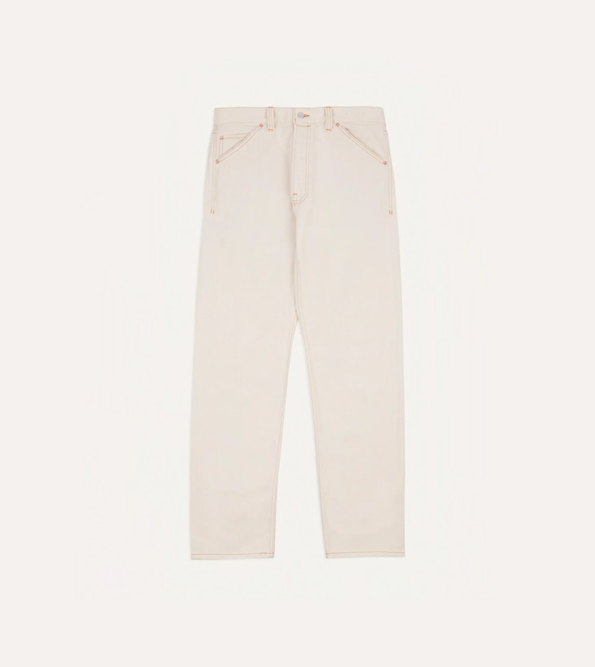 Drake’s Ecru 12.7oz Selvedge Denim Contrast Stitch Five-Pocket Jeans