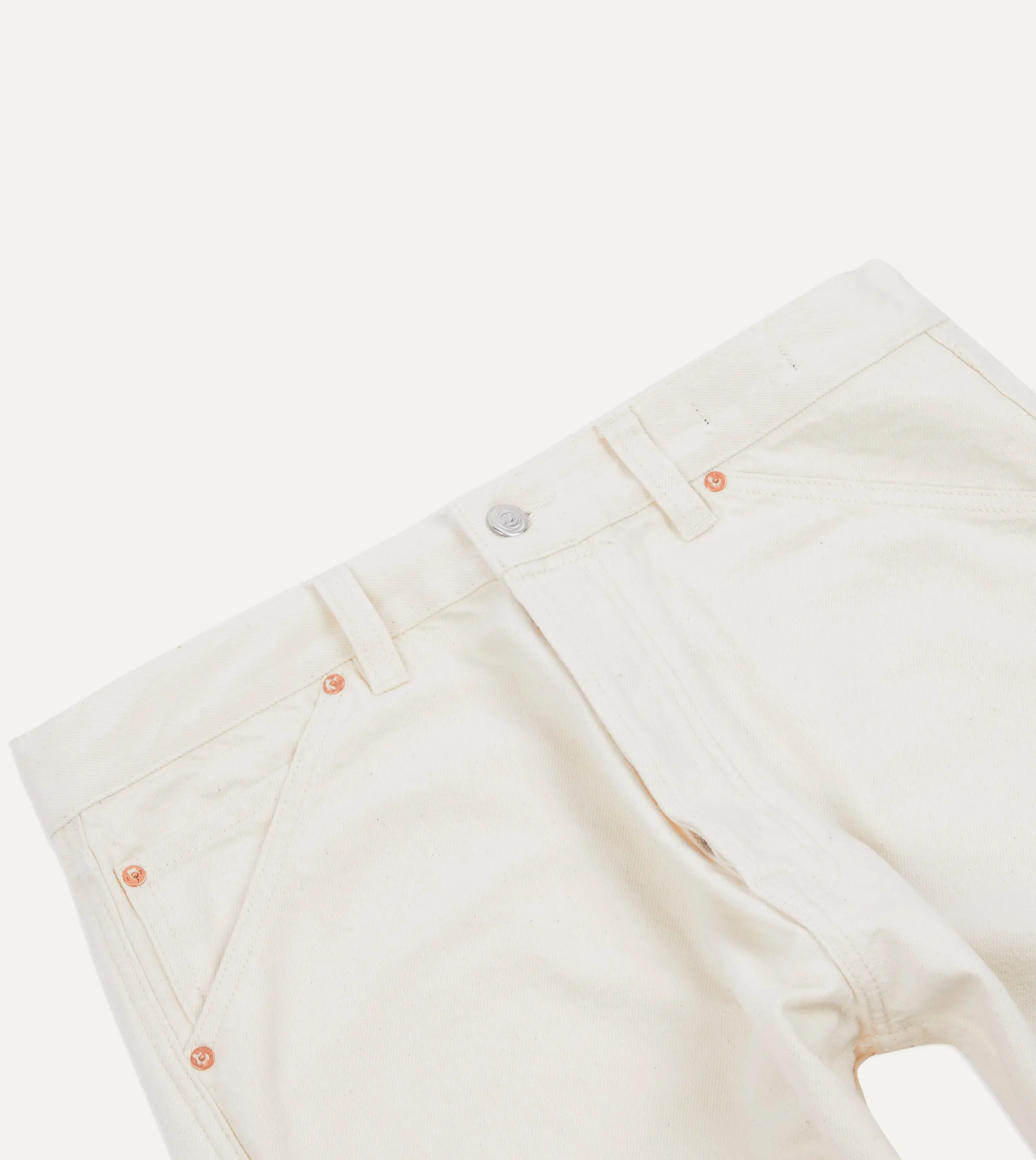 Drake’s Ecru 12.7oz Selvedge Denim Tonal Stitch Five-Pocket Jeans