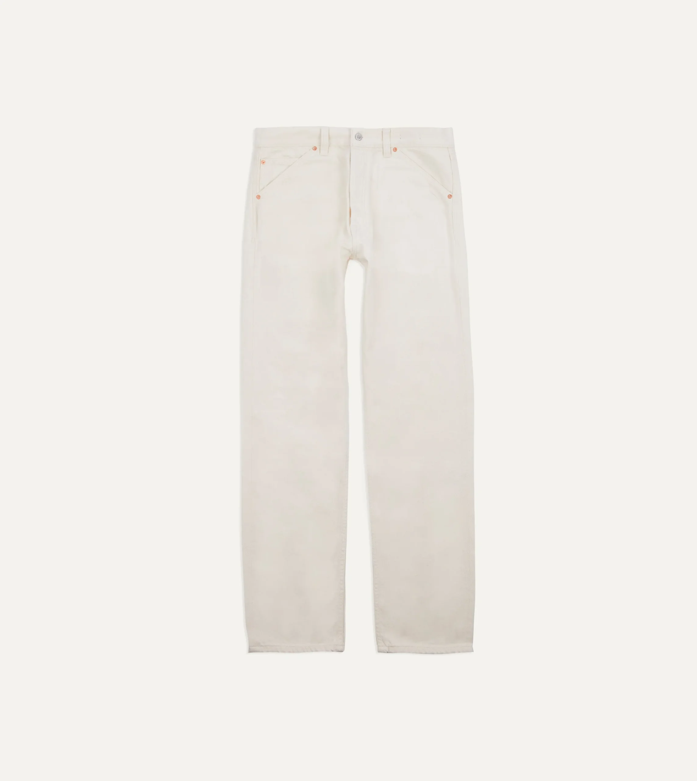 Drake’s Ecru 12.7oz Selvedge Denim Tonal Stitch Five-Pocket Jeans