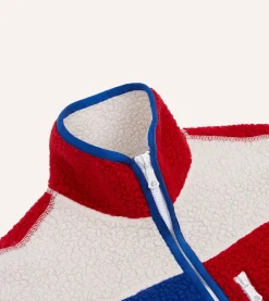 Drake’s Ecru, Red And Blue Boucle Wool Zip Fleece Jacket