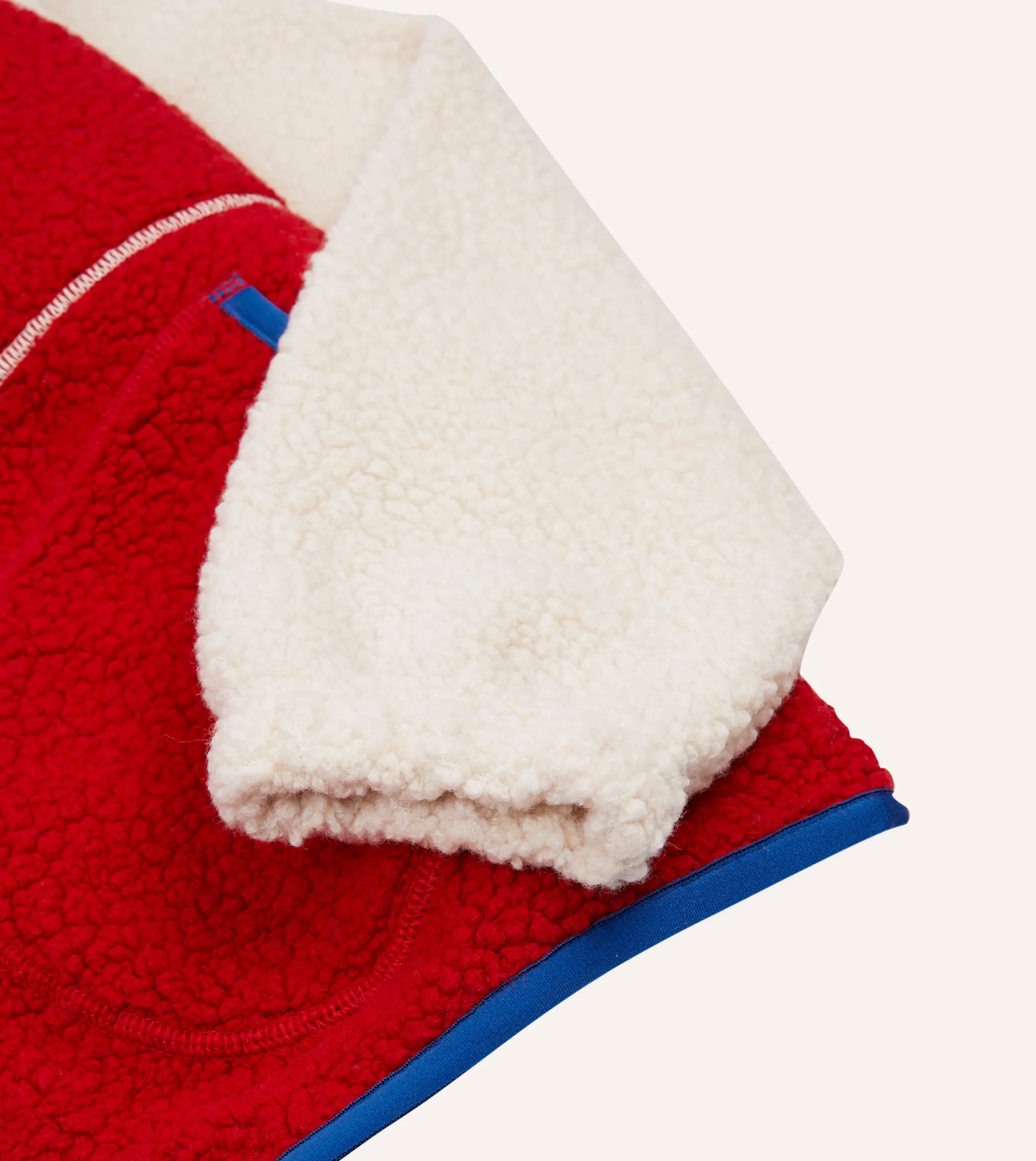 Drake’s Ecru, Red And Blue Boucle Wool Zip Fleece Jacket