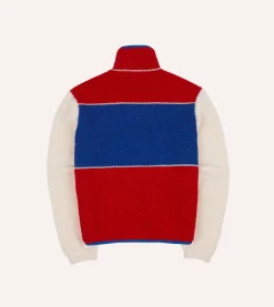 Drake’s Ecru, Red And Blue Boucle Wool Zip Fleece Jacket