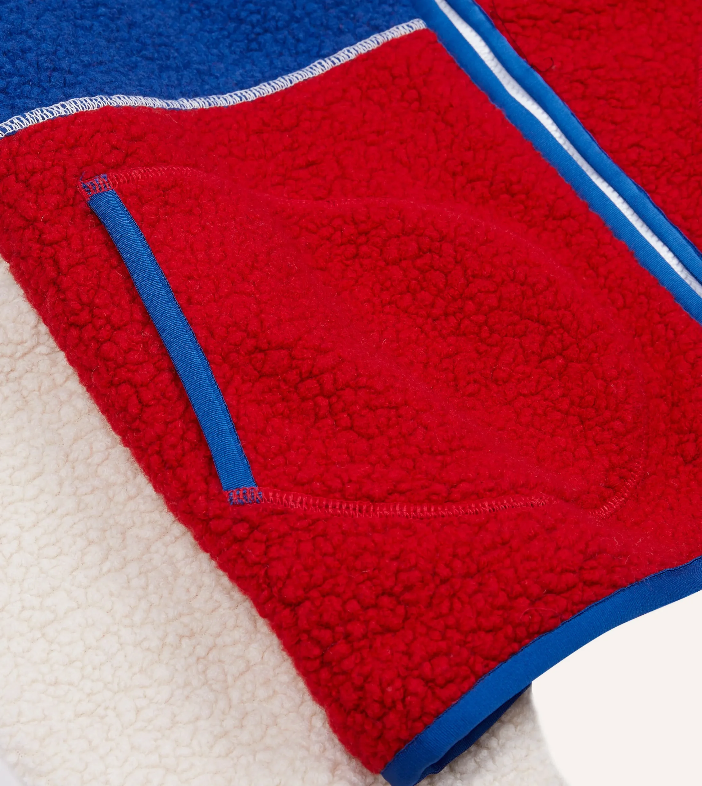 Drake’s Ecru, Red And Blue Boucle Wool Zip Fleece Jacket