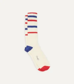 Drake’s Ecru, Red And Navy Striped Sport Socks