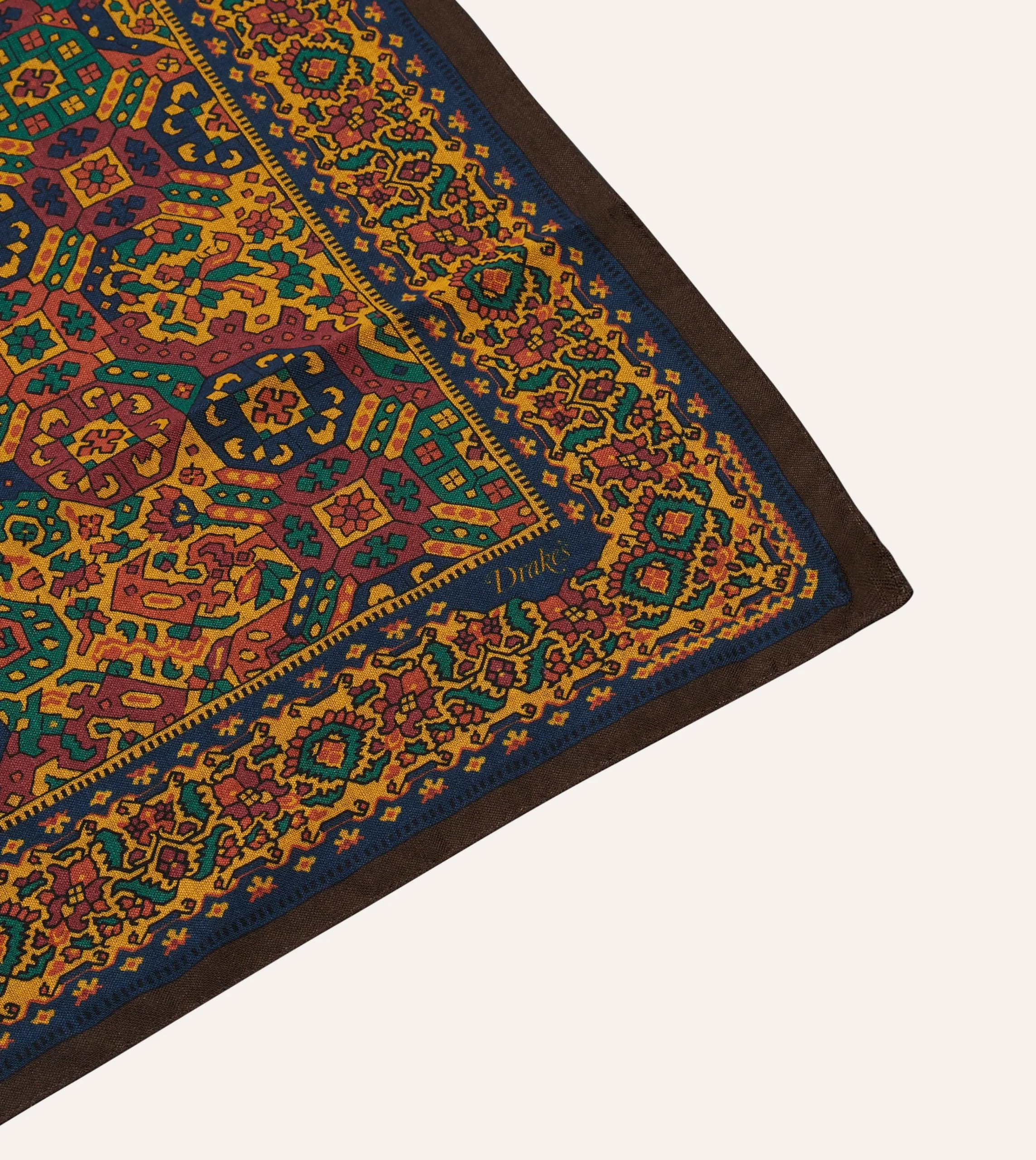 Drake’s Gold Tapestry Print Wool-Silk Bandana