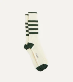 Drake’s Green And Ecru Heavy Striped Sport Socks