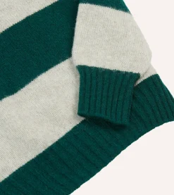 Drake’s Green And Ecru Stripe Brushed Shetland Crew Neck Jumper