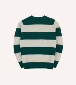 Drake’s Green And Ecru Stripe Brushed Shetland Crew Neck Jumper