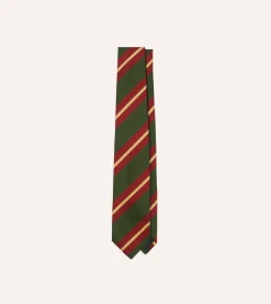 Drake’s Green And Red Stripe Mogador Silk Tipped Tie