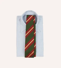 Drake’s Green And Red Stripe Mogador Silk Tipped Tie
